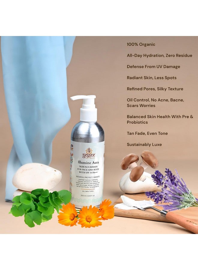 YOGEE Illumine Aura Skin Nourisher for Face and Body with SPF 30 | Hydration, UV Defense, Radiant Skin, Less Spots, No Acne/Bacne, No Scars, Probiotics | 250ml - Image 2