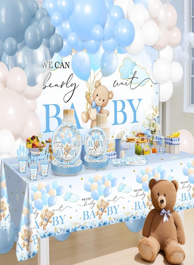 Lecheme 270 Pcs Blue Bear Baby Shower Decorations: We Can Bearly Wait Baby Shower Banner Disposable Plates Napkins Cups Tablecloth Balloons for Boy Serve 24 - Image 5