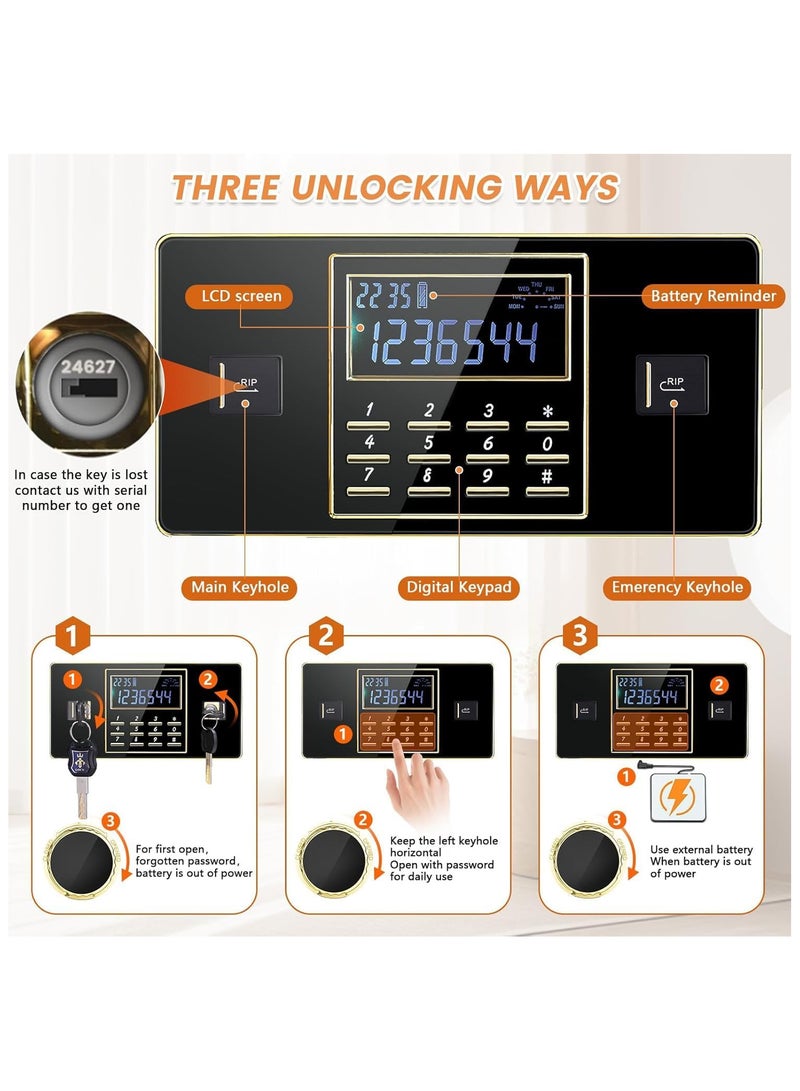 AUTOYSUR Safe box,Home Safe Box Fireproof Waterproof, Heavy Duty Fire proof Safe Boxes for Home Use, Removable Inner Cabinet and Shelf, Anti-Theft Digital Safe Box for Home Office Hotel,45x38x31cm - Image 4