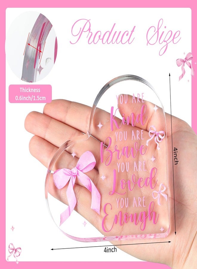 Kathfly Coquette Pink Bow Room Decor Inspirational Pink Bow Acrylic Keepsake for Girl Women Cheer up Gift Graduation Birthday Day - Image 2