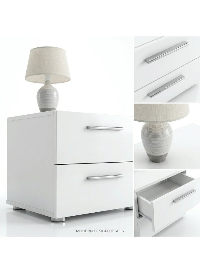 White MDF Bedside Table with 2 Drawers, 40x40x45 cm - Image 3
