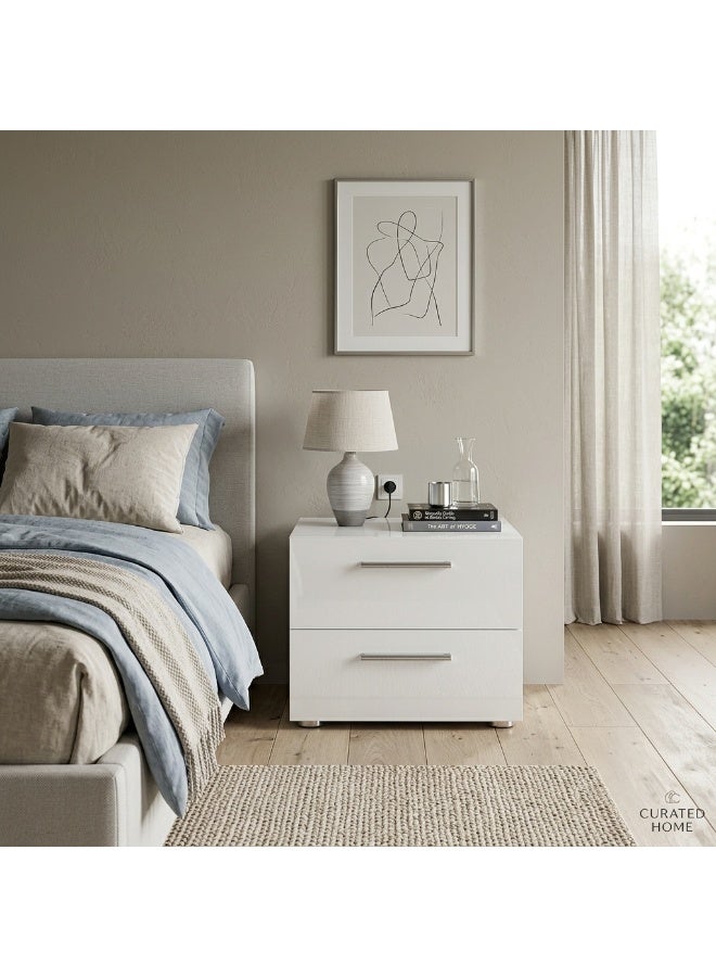 White MDF Bedside Table with 2 Drawers, 40x40x45 cm - Image 1