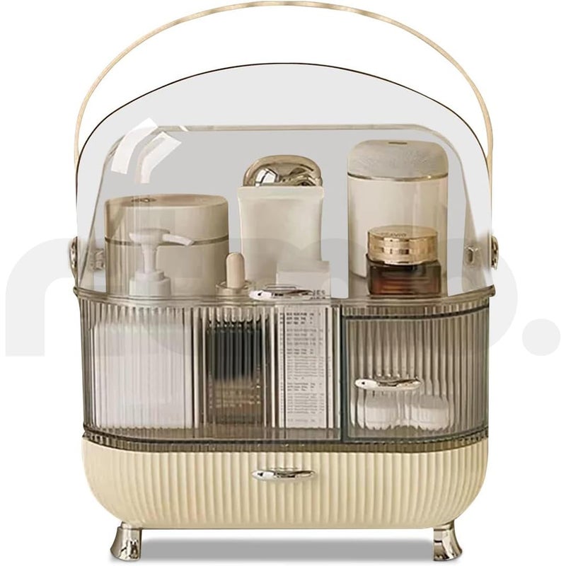 Ritmo Makeup Organizer Storage Box  Cosmetics Skincare and Beauty Case with Clear Lid Display and 2 Drawers  Bathroom Counter - Image 1