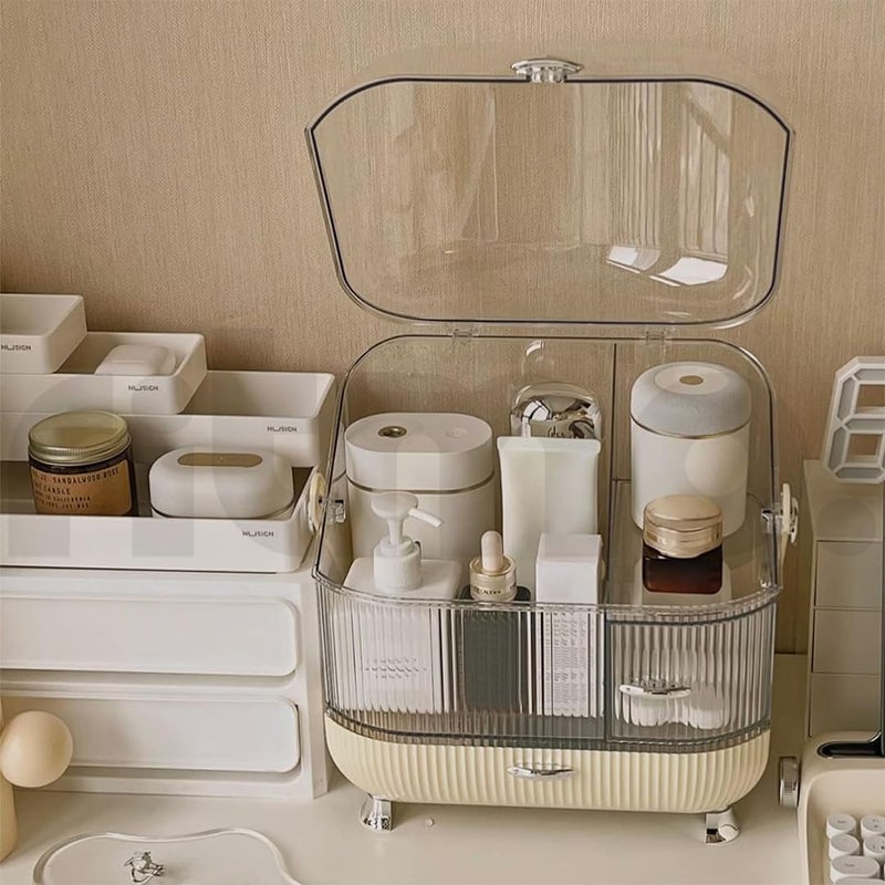 Ritmo Makeup Organizer Storage Box  Cosmetics Skincare and Beauty Case with Clear Lid Display and 2 Drawers  Bathroom Counter - Image 4