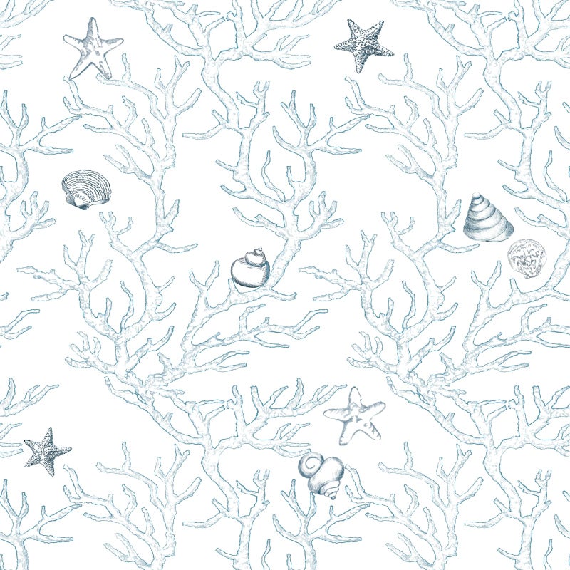 WENMER Coastal Wallpaper Peel and Stick 173 X 197 White and Light Blue Contact Paper Coral Seashell Starfish Wallpaper Self Adhesive Beach Ocean Wallpaper for Bathroom Cabinets Decor - Image 2