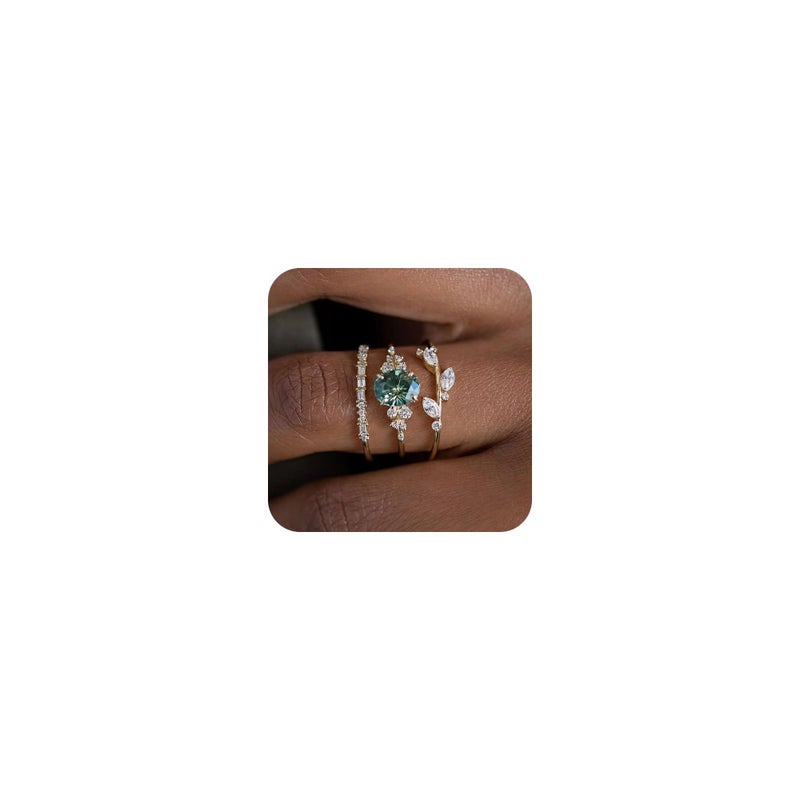 RKKOJJO 925 Sterling Silver Bridal Rings Sets AAA Cubic Zirconia CZ Full Diamond Engagements Rings Wedding 3 Pcs Promise Anniversary White Gold Rings for Women Size 6 - Image 1
