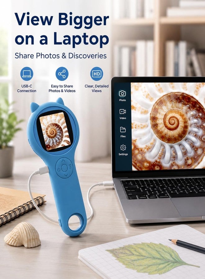 Ashfly Outdoor Exploration Microscope for Kids, 500X Portable Digital Microscope with 2" IPS Screen, Summer Camping Travel STEM Toy Age 5-12 (Blue) - Image 4