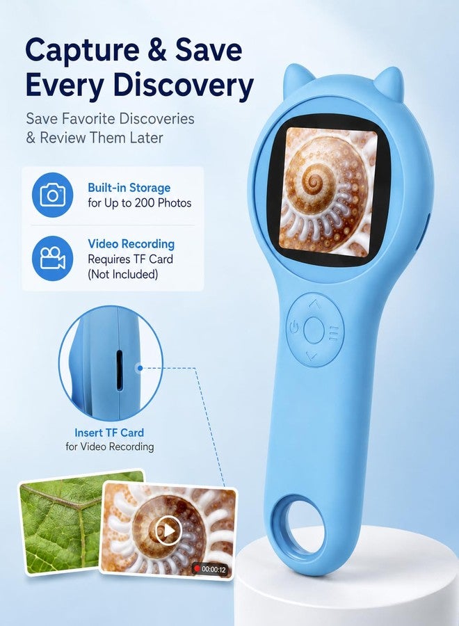 Ashfly Outdoor Exploration Microscope for Kids, 500X Portable Digital Microscope with 2" IPS Screen, Summer Camping Travel STEM Toy Age 5-12 (Blue) - Image 3