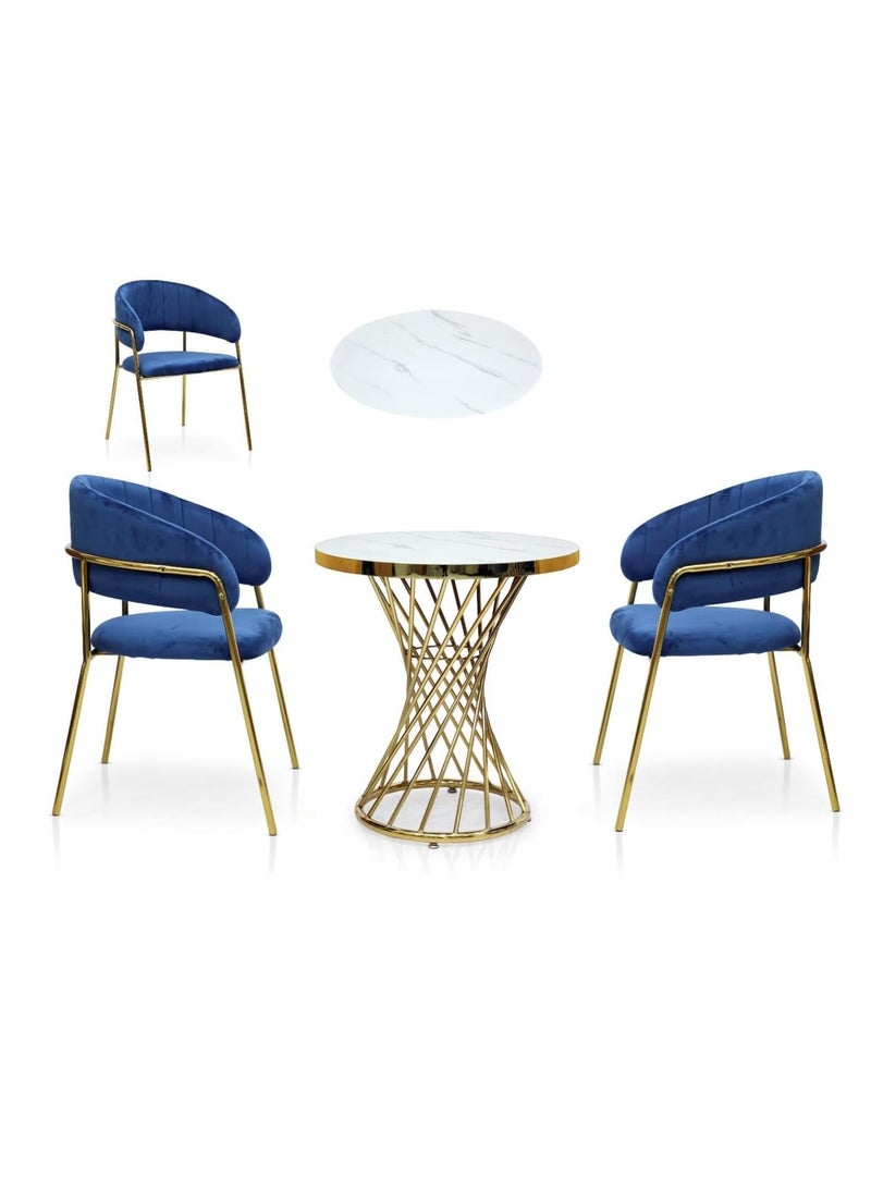 KARNAK KARNAK 1+2 Marble Round Coffee Table Set BLUE  - Image 4