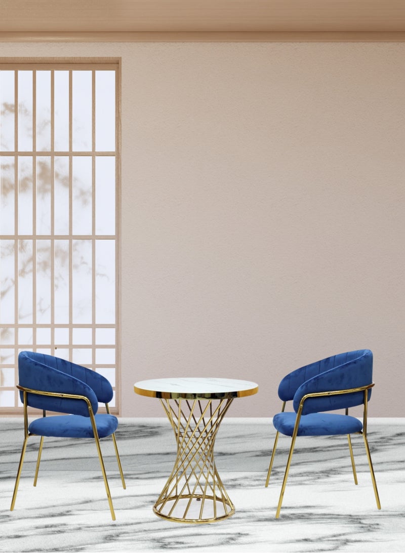 KARNAK KARNAK 1+2 Marble Round Coffee Table Set BLUE  - Image 1