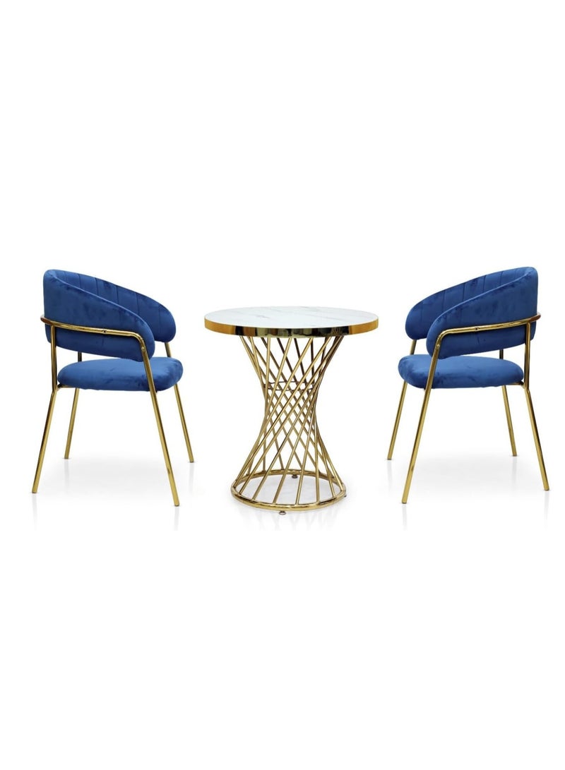 KARNAK KARNAK 1+2 Marble Round Coffee Table Set BLUE  - Image 2