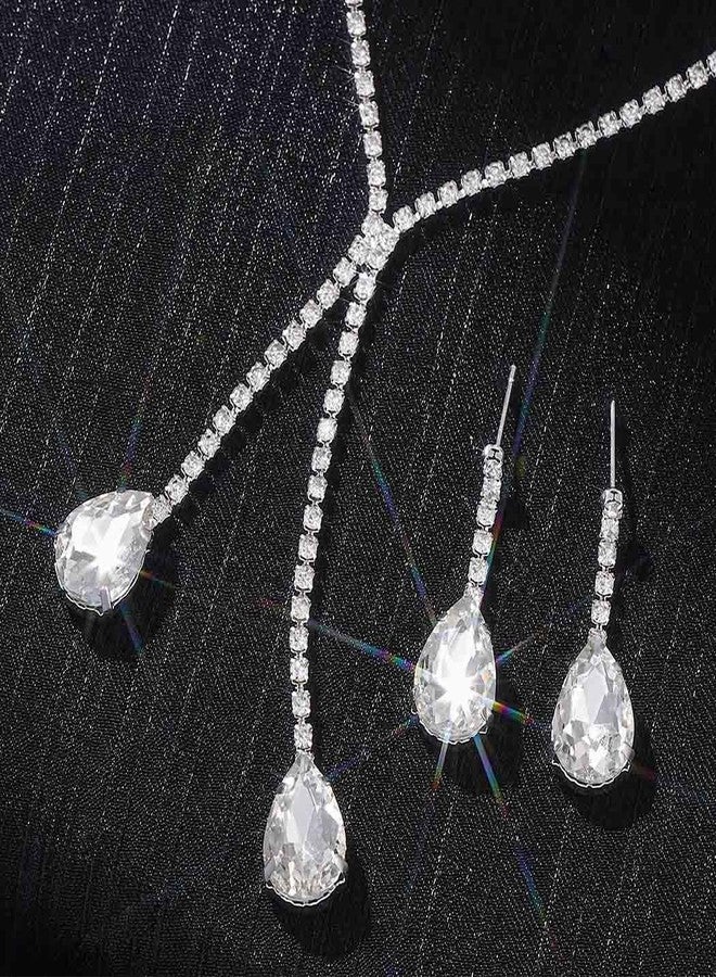 يونيكرا طقم مجوهرات زفاف من يونيكرا، يتضمن قلادة وأقراط، مصنوع من الفضة والكريستال، مرصع بأحجار الراين، مناسب للنساء والعرائس. - Image 4