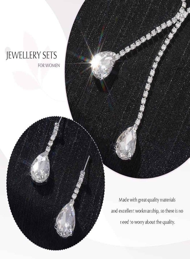 يونيكرا طقم مجوهرات زفاف من يونيكرا، يتضمن قلادة وأقراط، مصنوع من الفضة والكريستال، مرصع بأحجار الراين، مناسب للنساء والعرائس. - Image 5