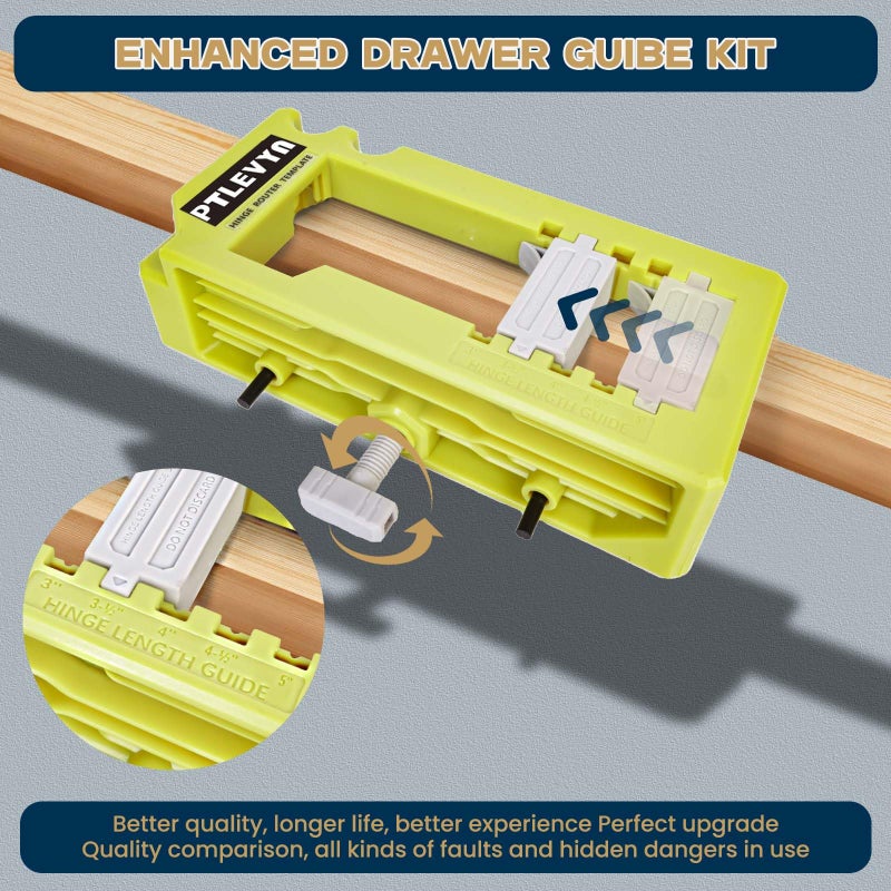 PTLEVYN Door Hinge Mounting Template Kit (Green) for 3-5" Hinges 90Â° Positioning Fits 1/4" and 5/8" Door thicknesses Mortise Opener Included Clips Quick and Precise Installation of Woodworking toolsy - Image 4