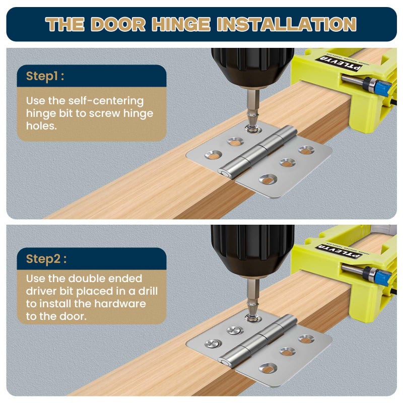PTLEVYN Door Hinge Mounting Template Kit (Green) for 3-5" Hinges 90Â° Positioning Fits 1/4" and 5/8" Door thicknesses Mortise Opener Included Clips Quick and Precise Installation of Woodworking toolsy - Image 5