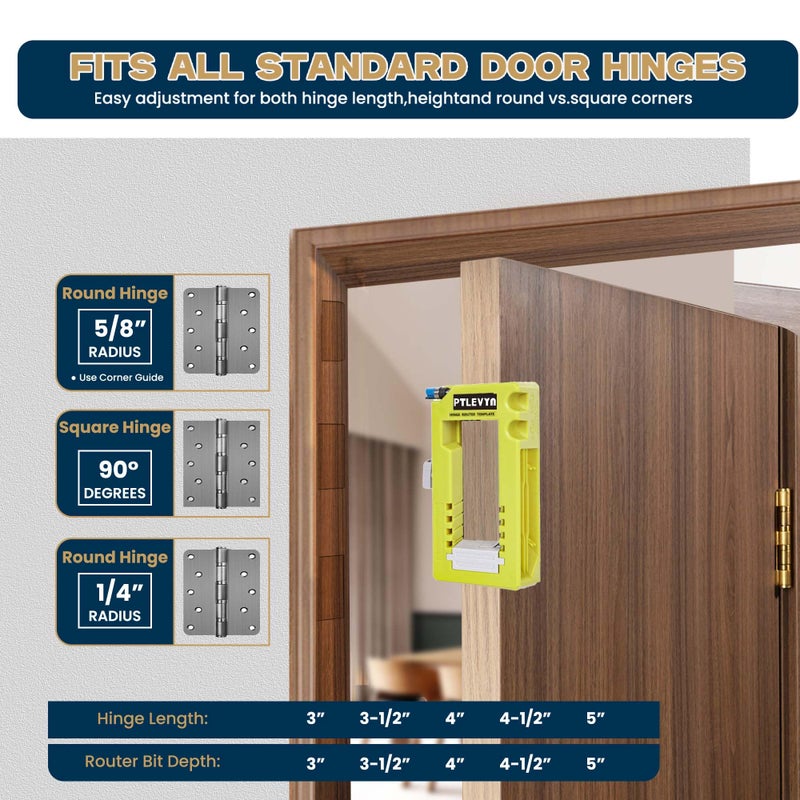 PTLEVYN Door Hinge Mounting Template Kit (Green) for 3-5" Hinges 90Â° Positioning Fits 1/4" and 5/8" Door thicknesses Mortise Opener Included Clips Quick and Precise Installation of Woodworking toolsy - Image 3