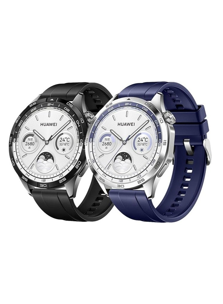 Anmi 2 PCS Replacement  Strap Silicone Band for Huawei Watch GT4  46mm(Black/Navy Blue) - Image 1