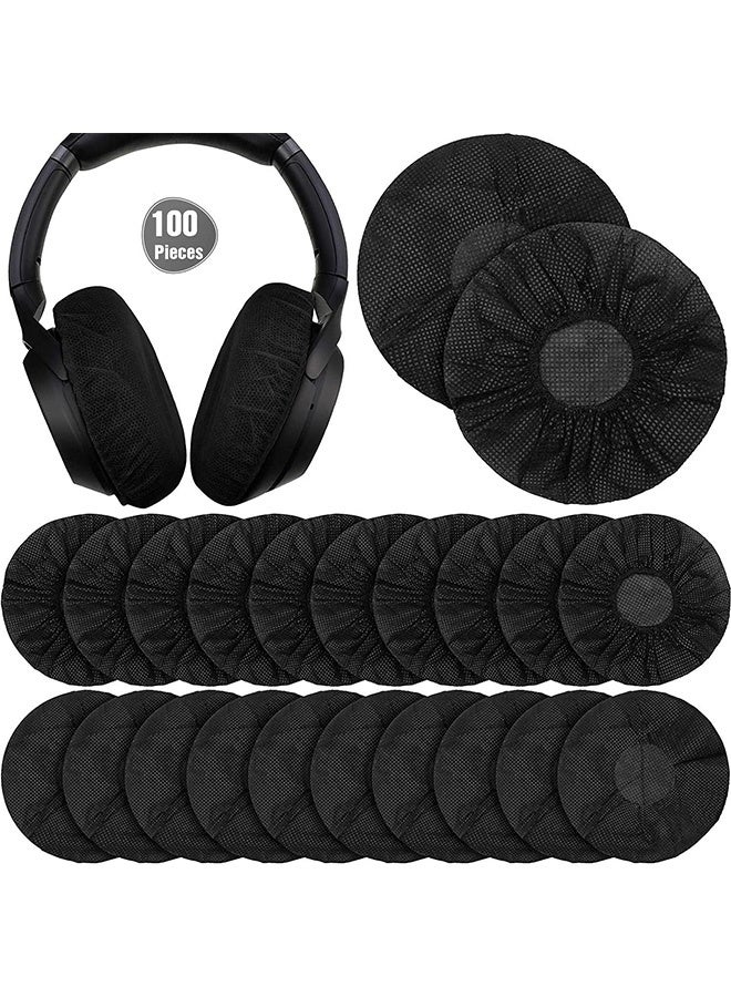 GMORO 100 Pieces Disposable Headphone Covers Non-Woven Sanitary Headphone Ear Covers Black Fabric Headset Covers Ear Pad Covers for Headphones Dust-Proof Sanitary Headset Ear Pads - Image 1