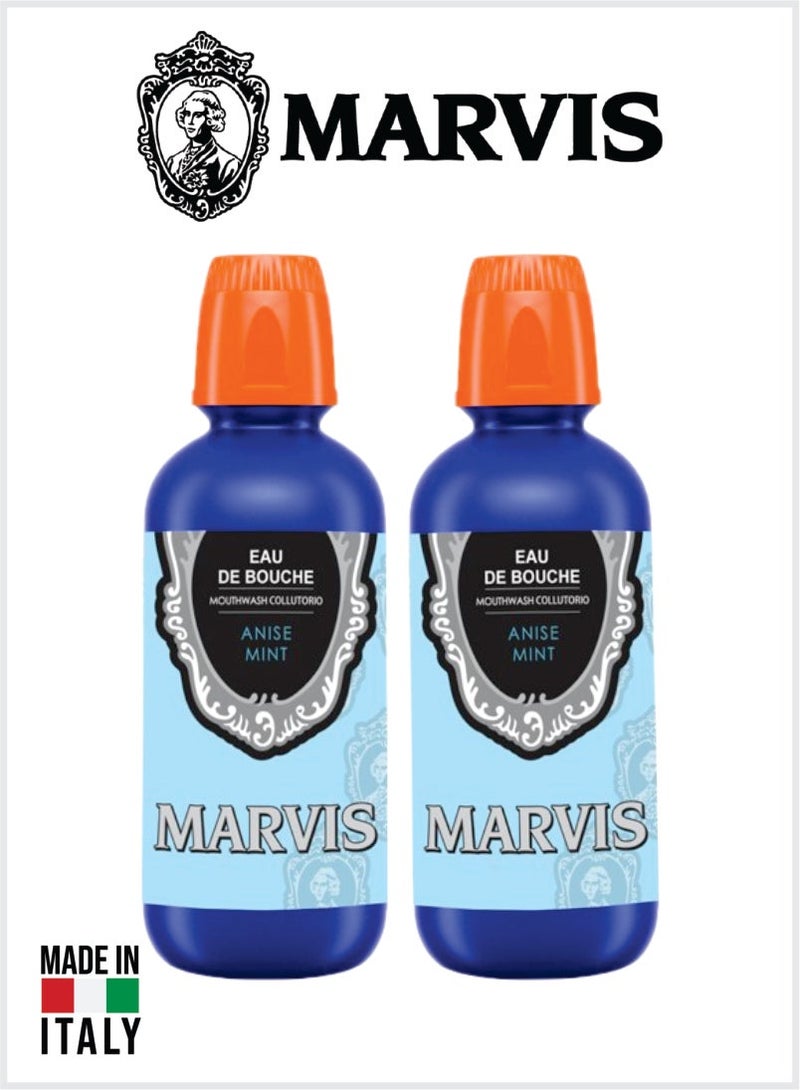 Marvis Anise Mint Mouthwash Natural Anise Flavor, Fresh Breath Mouth Rinse, Premium Oral Hygiene 400ML Pack Of 2