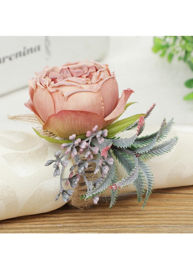 SOLARAE Pearl Napkin Rings Set of 6, Rustic Rose Napkin Rings Flower Dinner Napkin Holder for Table Decoration, Dinner Table Decor, Wedding, Banquet, Party - Image 2