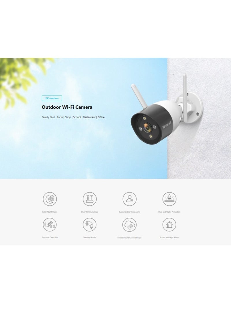 Tenda - Tenda CT6 2K WiFi Security Cameras for Home Security - Built-in Night Vision with Outdoor Flashlights, Dual Antennas, AI Motion Detection, Dual Audio, IP66 dust -water resistant , H.265, Security Came - Image 1