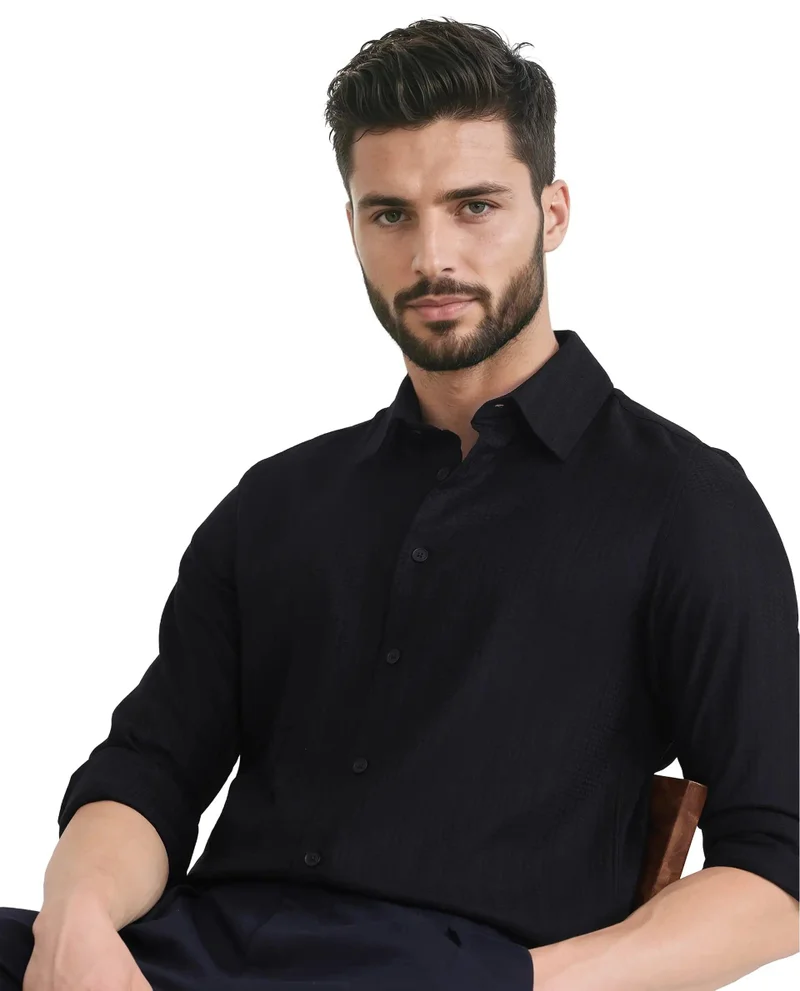 Rare Rabbit Men's Dobby Weave Solid Shirt