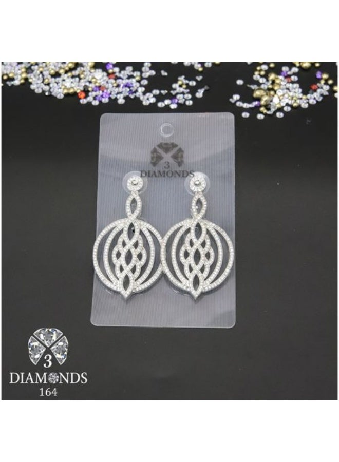 3Diamonds Swirl Drop Earrings, Platinum & Rhodium Plated, Zircon Shine - Image 2