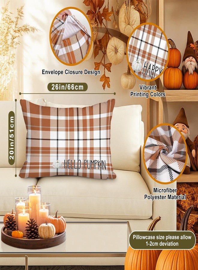 Benjia Fall Standard Pillowcase 20x26 Set of 2, Brown and White Checkered Decorative Lumbar Pillow Cases 20 x 26 Long Rectangle Standard Shams Throw Bed Pillow Covers Autumn Cushion Cover - Image 5