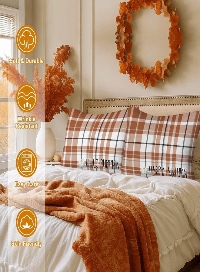 Benjia Fall Standard Pillowcase 20x26 Set of 2, Brown and White Checkered Decorative Lumbar Pillow Cases 20 x 26 Long Rectangle Standard Shams Throw Bed Pillow Covers Autumn Cushion Cover - Image 3