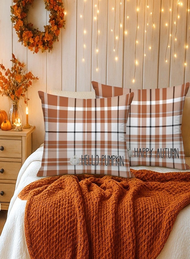 Benjia Fall Standard Pillowcase 20x26 Set of 2, Brown and White Checkered Decorative Lumbar Pillow Cases 20 x 26 Long Rectangle Standard Shams Throw Bed Pillow Covers Autumn Cushion Cover - Image 4