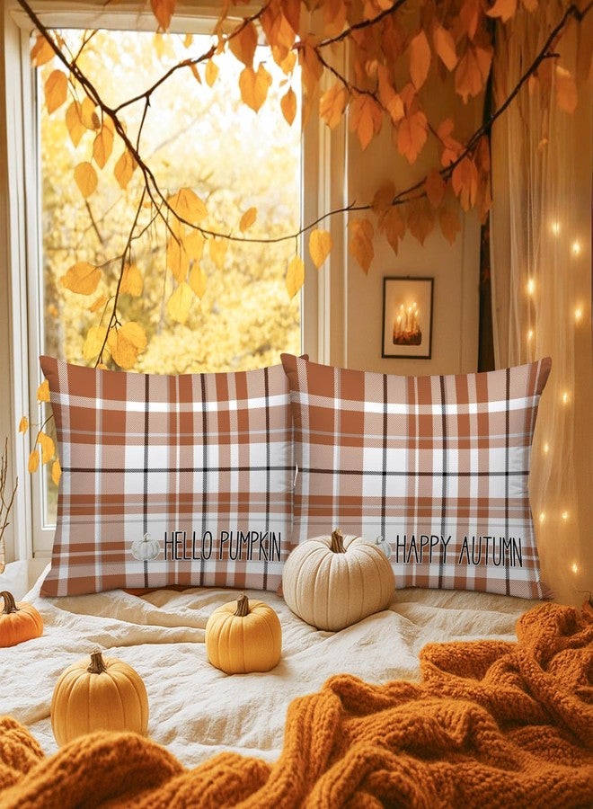Benjia Fall Standard Pillowcase 20x26 Set of 2, Brown and White Checkered Decorative Lumbar Pillow Cases 20 x 26 Long Rectangle Standard Shams Throw Bed Pillow Covers Autumn Cushion Cover - Image 2