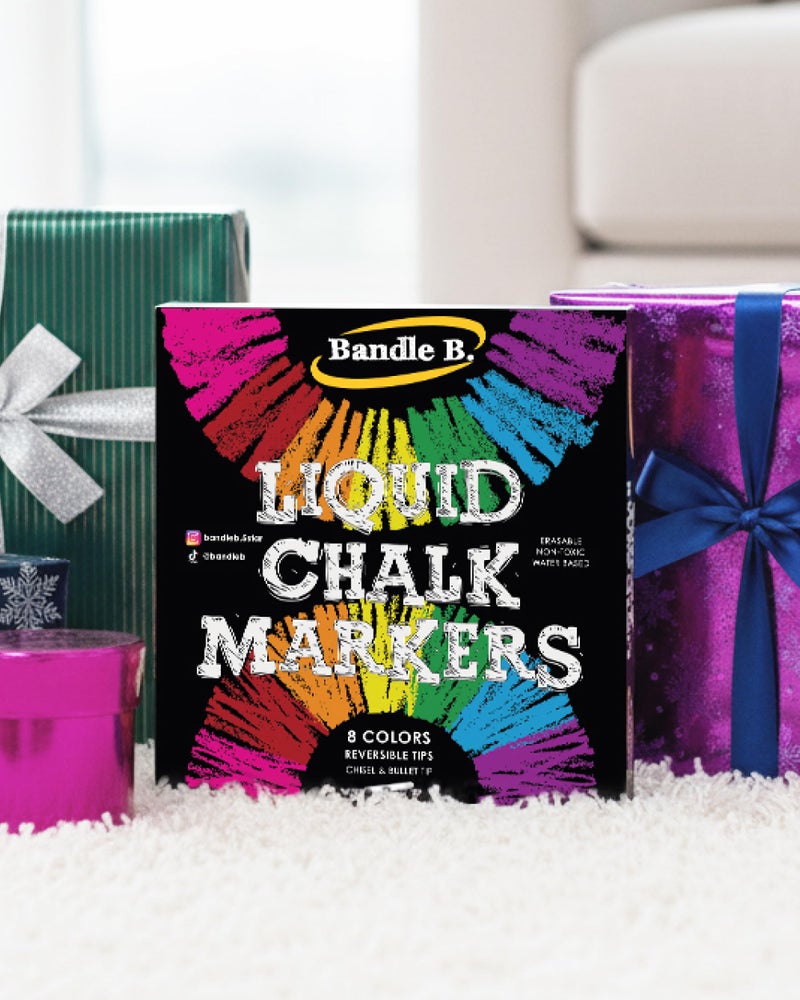 Bandle B. Chalk Markers - 8 Vibrant, Erasable, Non-Toxic, Water-Based, Reversible Tips. For Glass or Chalkboard Markers for Businesses, Restaurants, Liquid Drawing Chalk (Vibrant 6mm) - Image 2