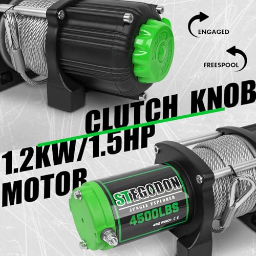 STEGODON 4500 lb Winch 12V Waterproof Electric Winch,ATV/UTV Winch with Steel Cable Winch with Wireless Remote and Roller Fairlead - Image 3