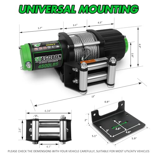 STEGODON 4500 lb Winch 12V Waterproof Electric Winch,ATV/UTV Winch with Steel Cable Winch with Wireless Remote and Roller Fairlead - Image 2
