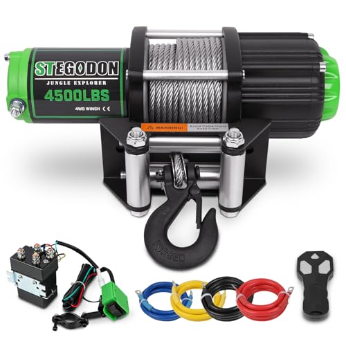 STEGODON 4500 lb Winch 12V Waterproof Electric Winch,ATV/UTV Winch with Steel Cable Winch with Wireless Remote and Roller Fairlead - Image 1