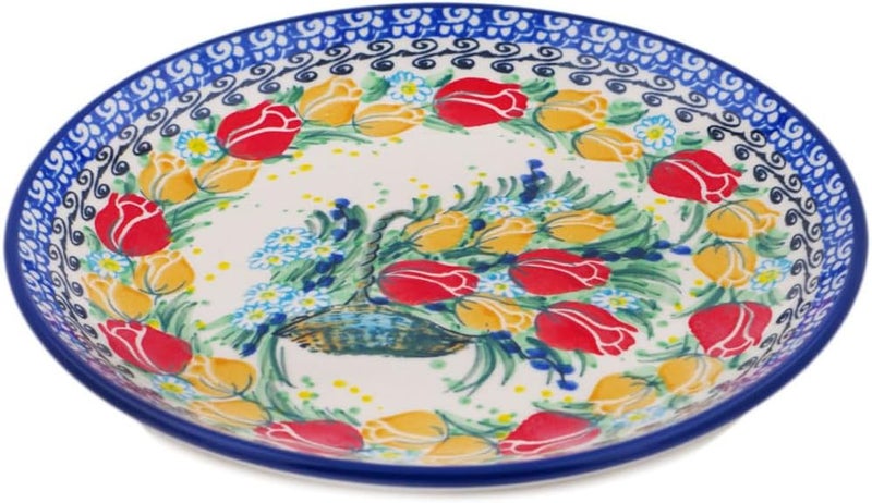 Polmedia Polish Pottery Authentic Polish Pottery Dessert Plate Signature UNIKAT in Swaying Tulips Design Handmade in Bolesawiec Poland by Ceramika Artystyczna  Certificate of Authenticity  - Image 2