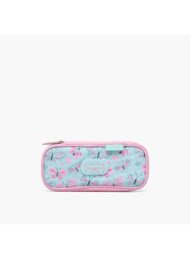 Sensazioni Pouch-Butterfly-1 Cmprt-Aqua (Polyester) Muticolour \ 23X9.5X5