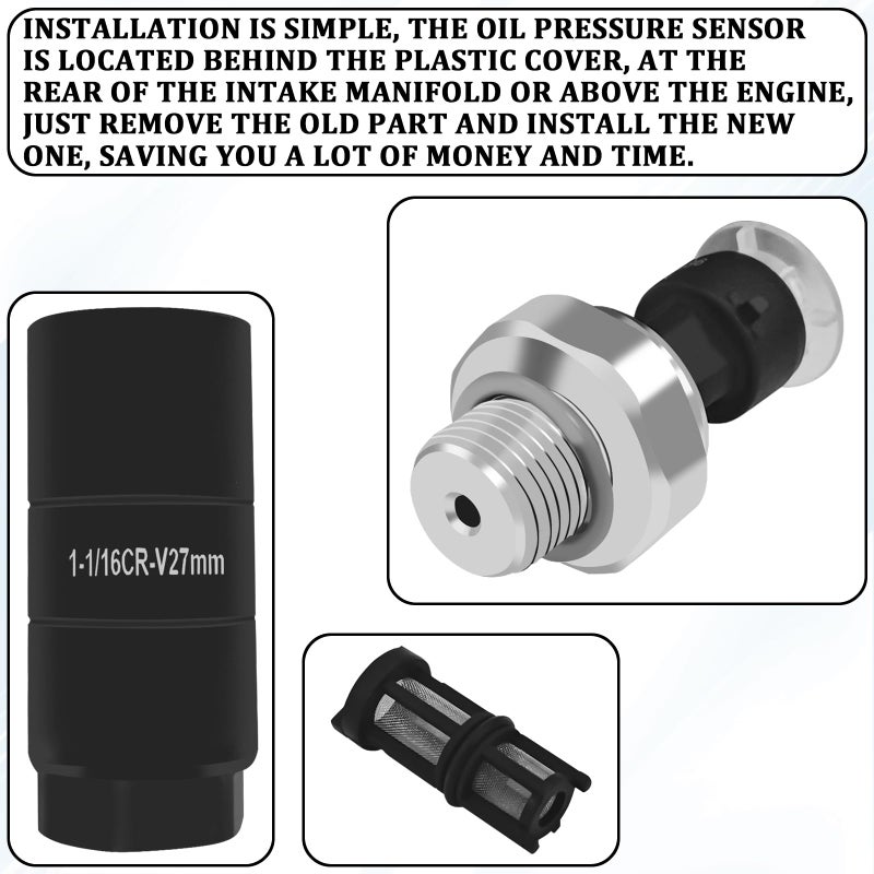 HHZL Oil Pressure Sensor Socket 12673134 Oil Pressure Switch Sending Unit for 2009-2020 Chevy Silverado 1500 2500 3500 4500 Tahoe Suburban Avalanche, GMC Savana Sierra Yukon, Cadillac CTS Escalade - Image 4
