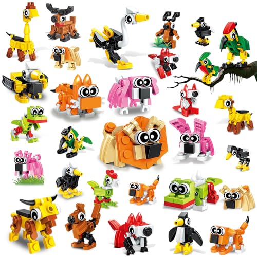 HOGOKIDS 60 Kinds Party Favors for Kids, 20 Pack 3-in-1 Animals Building Block Toy Sets for Goodie Bags Stocking Stuffer Classroom Prizes Birthday Christmas Easter Gifts for Boys Girls Ages 6-12+ - Image 1