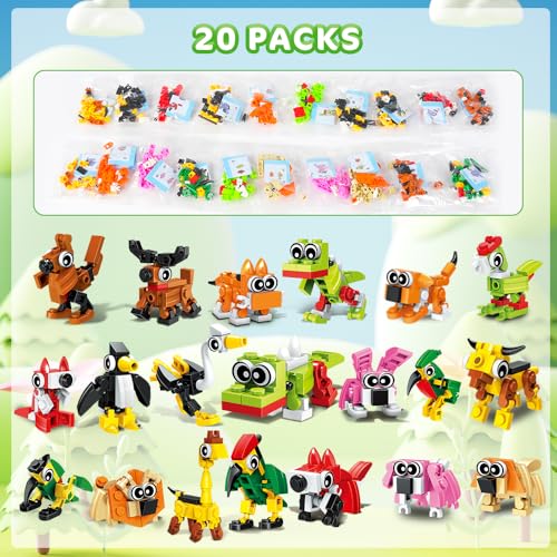 HOGOKIDS 60 Kinds Party Favors for Kids, 20 Pack 3-in-1 Animals Building Block Toy Sets for Goodie Bags Stocking Stuffer Classroom Prizes Birthday Christmas Easter Gifts for Boys Girls Ages 6-12+ - Image 3