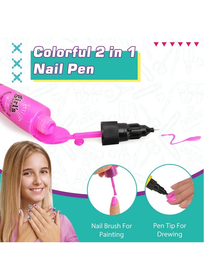 Amagoing - Amagoing Nail Art Kit for Girls, Kids Nail Polish Play Set with Nail Dryer, 2 in 1 Nail Pens,Sticky Cartoon Fake Nail, DIY Sticker, Nail Studio Decoration Birthday Christmas Gift for Kids Age 6-12 - Image 1