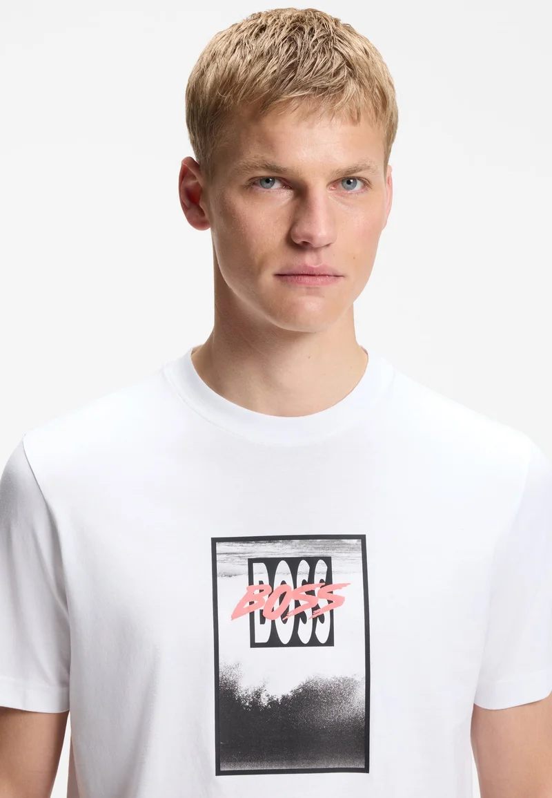 BOSS Cotton-jersey T-shirt with printed artwork