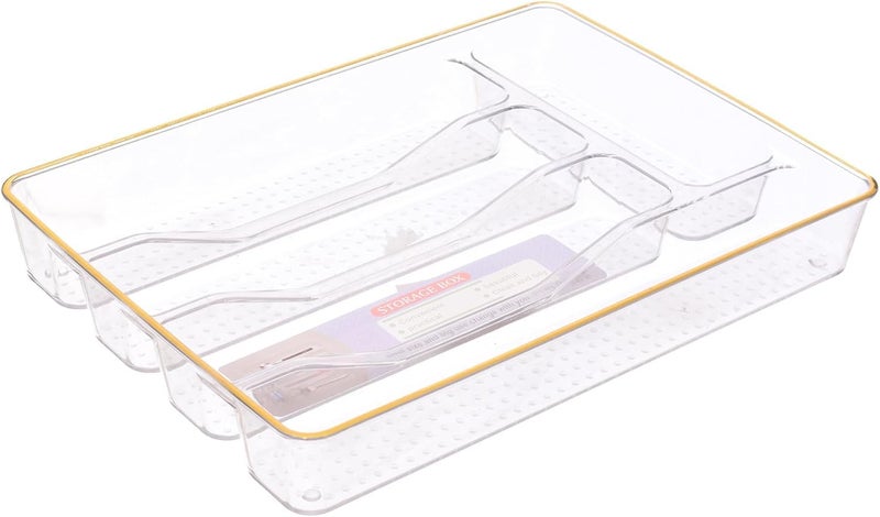 Clear Plastic Drawer Organiser, 5-Compartment Cutlery Tray, Kitchen Utensil Storage - Image 1