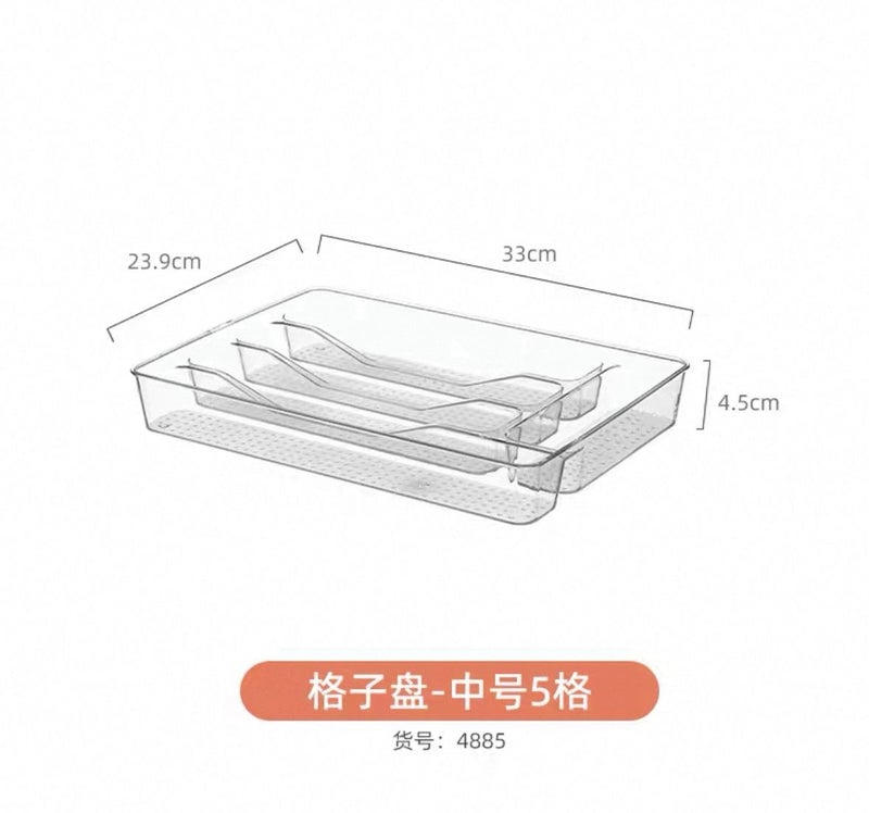 Clear Plastic Drawer Organiser, 5-Compartment Cutlery Tray, Kitchen Utensil Storage - Image 2