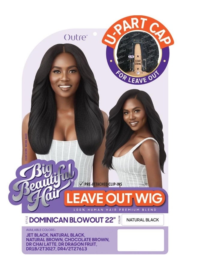 Outre Big Beautiful Human Hair Blend U Part Cap Leave Out Wig DOMINICAN BLOWOUT 22 NBLK - Image 2
