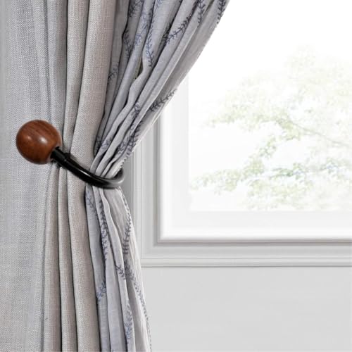 Colornest 2 Pcs Curtain Holdbacks – Metal Curtain Tiebacks with Wooden Ball Finials | Decorative Wall Mounted Drapery Hooks for Living Room, Bedroom – Black - Image 5