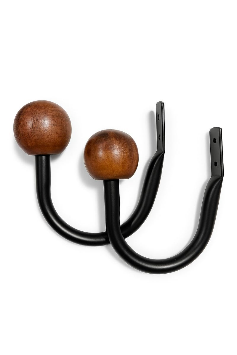 Colornest 2 Pcs Curtain Holdbacks – Metal Curtain Tiebacks with Wooden Ball Finials | Decorative Wall Mounted Drapery Hooks for Living Room, Bedroom – Black - Image 3