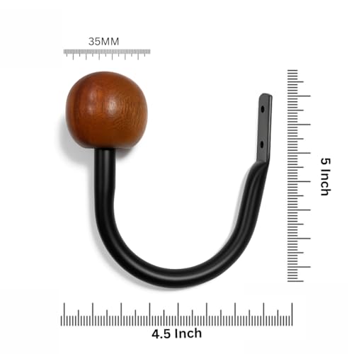 Colornest 2 Pcs Curtain Holdbacks – Metal Curtain Tiebacks with Wooden Ball Finials | Decorative Wall Mounted Drapery Hooks for Living Room, Bedroom – Black - Image 2