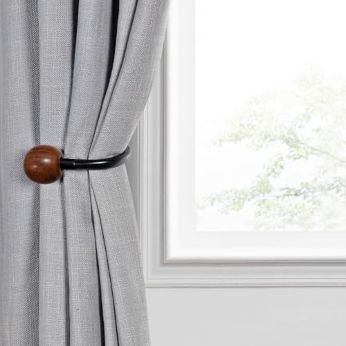 Colornest 2 Pcs Curtain Holdbacks – Metal Curtain Tiebacks with Wooden Ball Finials | Decorative Wall Mounted Drapery Hooks for Living Room, Bedroom – Black - Image 4