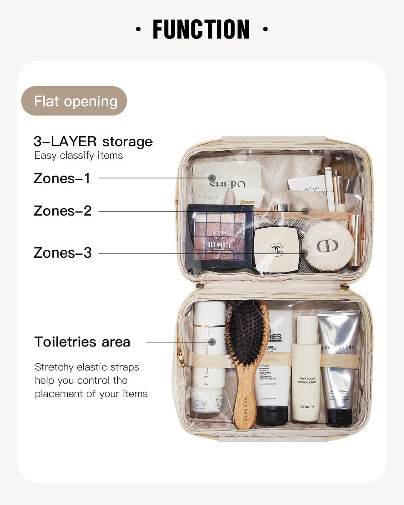 EACHY Travel Toiletry Bag with Hanging Hook, Portable Makeup Cosmetic Bags for Women, Water-Resistant Full-Size Travel Accessories (Plait White) - Image 4